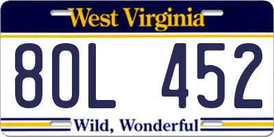 WV license plate 8OL452