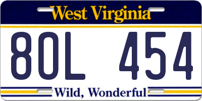 WV license plate 8OL454