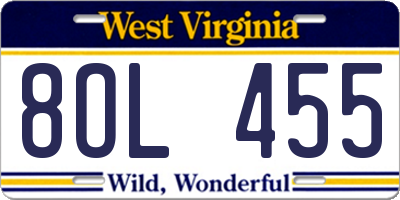 WV license plate 8OL455