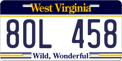 WV license plate 8OL458