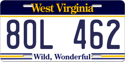 WV license plate 8OL462