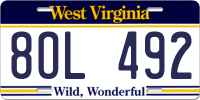 WV license plate 8OL492