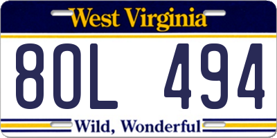 WV license plate 8OL494