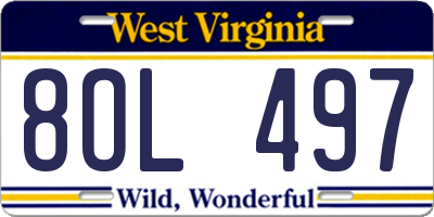 WV license plate 8OL497