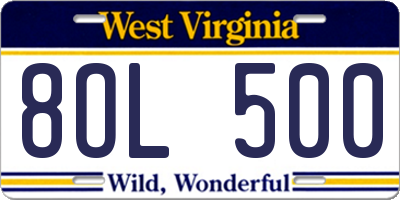 WV license plate 8OL500