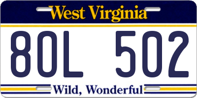 WV license plate 8OL502