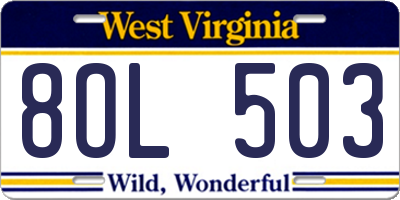 WV license plate 8OL503