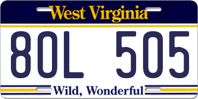 WV license plate 8OL505