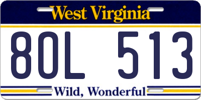 WV license plate 8OL513