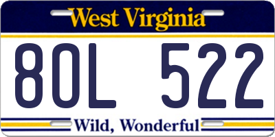 WV license plate 8OL522