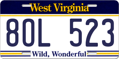 WV license plate 8OL523