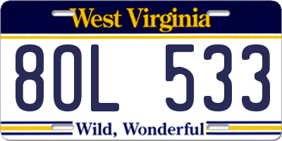 WV license plate 8OL533