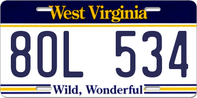 WV license plate 8OL534
