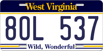 WV license plate 8OL537