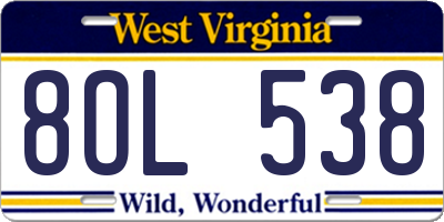 WV license plate 8OL538