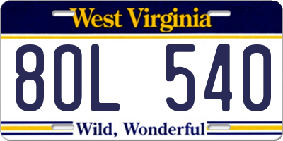 WV license plate 8OL540
