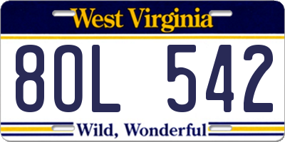 WV license plate 8OL542