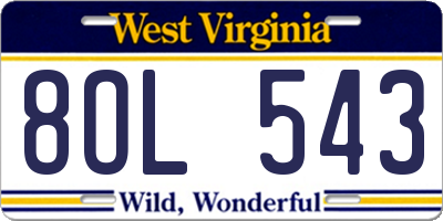 WV license plate 8OL543