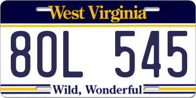 WV license plate 8OL545