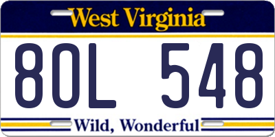 WV license plate 8OL548