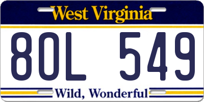 WV license plate 8OL549
