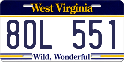 WV license plate 8OL551