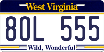 WV license plate 8OL555