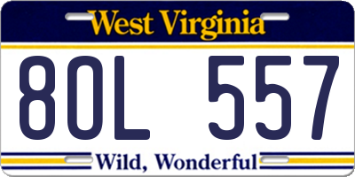 WV license plate 8OL557