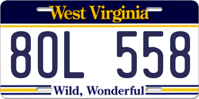 WV license plate 8OL558