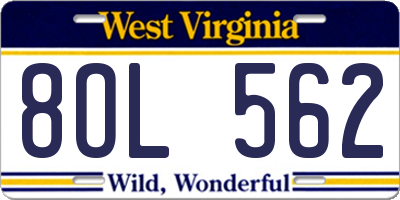 WV license plate 8OL562