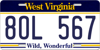 WV license plate 8OL567