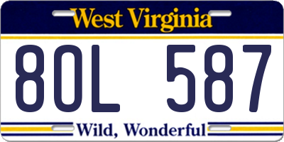 WV license plate 8OL587