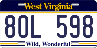 WV license plate 8OL598