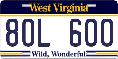 WV license plate 8OL600
