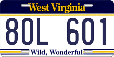 WV license plate 8OL601
