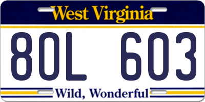 WV license plate 8OL603