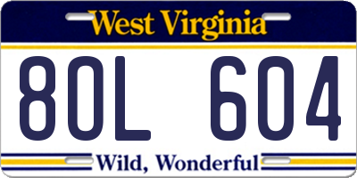 WV license plate 8OL604