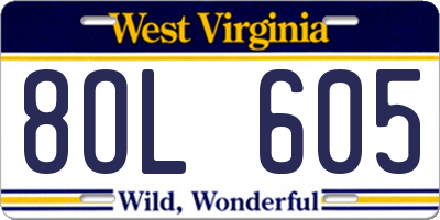 WV license plate 8OL605