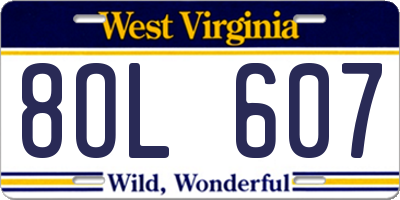 WV license plate 8OL607