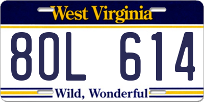 WV license plate 8OL614