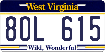 WV license plate 8OL615