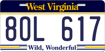 WV license plate 8OL617