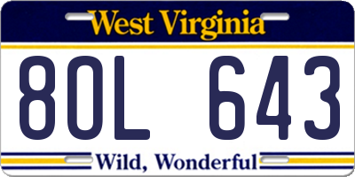 WV license plate 8OL643
