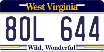 WV license plate 8OL644
