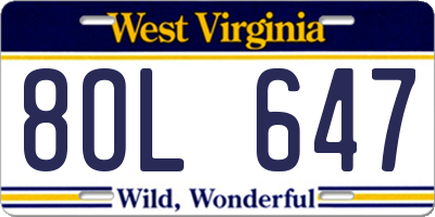 WV license plate 8OL647