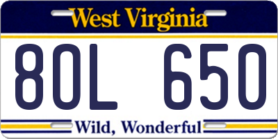 WV license plate 8OL650
