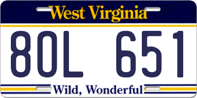 WV license plate 8OL651