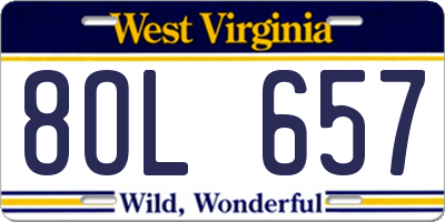 WV license plate 8OL657