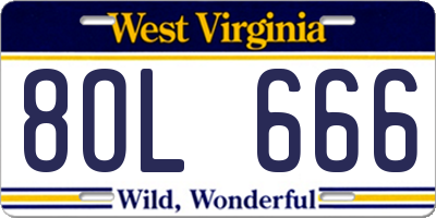 WV license plate 8OL666