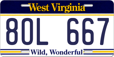 WV license plate 8OL667